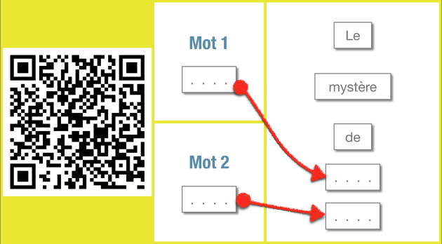 Un QR Code - Mot 1 - Mot 2 - Réponse
